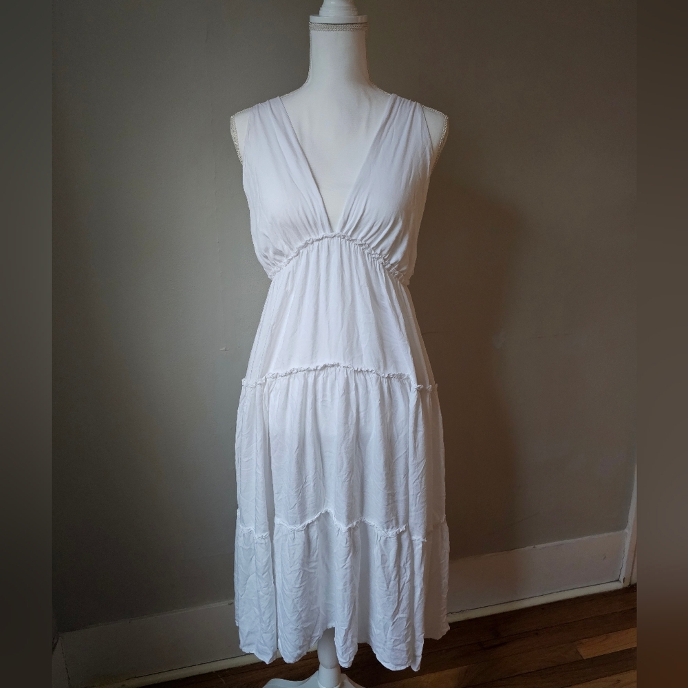 Raviya White Gathered Dress Swim Cover Up